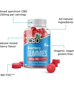 CBDfx, Original Mixed Berry CBD Gummies, Broad Spectrum THC-Free, 60ct, 1500mg CBD, close up, available in Australia