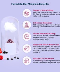 Joy Organics, CBD Sleep Gummies + CBN + THC, Nighttime Berry, Full Spectrum, 30ct, 30mg THC + 90mg CBN + 900mg CBD, close up,