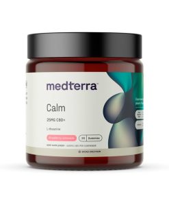 Medterra, Calm 25mg CBD+ Gummies, Strawberry Lemonade, Broad Spectrum THC-Free, 20ct, 500mg CBD, available in Australia