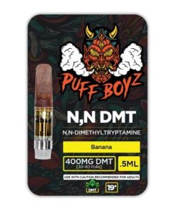 Puff Boyz -NN DMT .5ML(400MG) Cartridge, Banana, close up, available in Australia