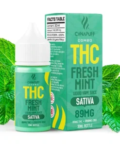 CanaPuff THC/2000mg CBD, Fresh Mint 89mg THC, Liquid, 30 ml vape device, available in Australia