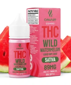CanaPuff THC/2000mg CBD, Wild Watermelon 89mg THC, Liquid, 30 ml vape device, available in Australia